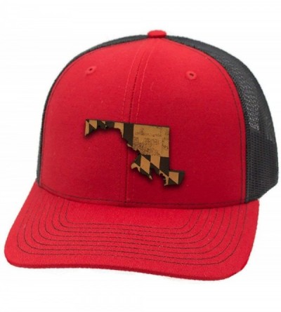 Baseball Caps Maryland 'The 7' Leather Patch Hat Curved Trucker - Brown/Tan - CS18IGQL6KT $20.75