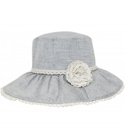Sun Hats Women's Summer Sun Hat - Lace Flower Shapeable Edge Bucket Hat - Blue Gray - CT11L1P6O9L $26.19