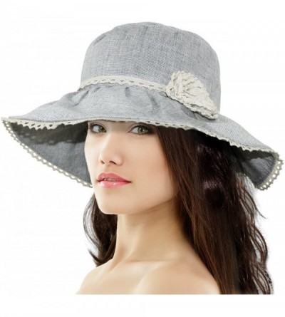 Sun Hats Women's Summer Sun Hat - Lace Flower Shapeable Edge Bucket Hat - Blue Gray - CT11L1P6O9L $26.19