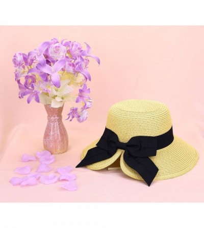 Sun Hats Women's Pretty Vintage Foldable Straw Hat w/Large Accent Bowtie - Nature - CT18CHYW4GZ $20.20
