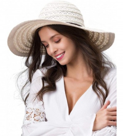 Sun Hats Womens Wide Brim Summer Beach Hat Cotton Packable Floppy Sun Hats for Women - Beige - CE18OX6WT6U $38.11