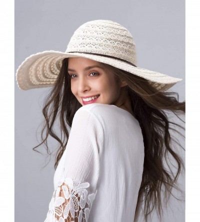 Sun Hats Womens Wide Brim Summer Beach Hat Cotton Packable Floppy Sun Hats for Women - Beige - CE18OX6WT6U $20.20