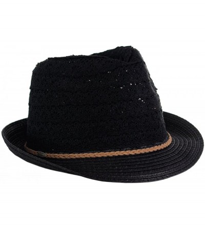 Fedoras Children's Brown Braided Trim Spring Summer Cotton Lace Vented Fedora Hat - Black - C317YOX3IN8 $14.63