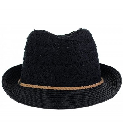 Fedoras Children's Brown Braided Trim Spring Summer Cotton Lace Vented Fedora Hat - Black - C317YOX3IN8 $22.69