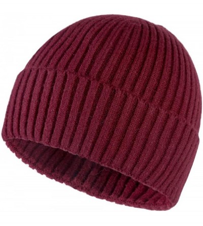 Skullies & Beanies Men's Soft Beanie Cap-Warm Knit Hat for Women Men Solid Color - Wine Red - C5192O9GTGN $15.25