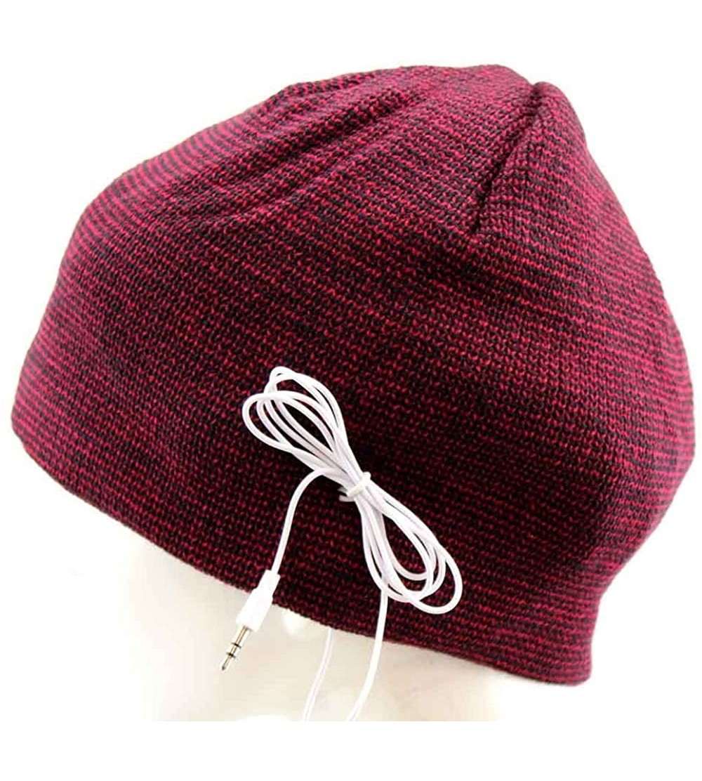 Skullies & Beanies Beanie Knit Winter Hat with Headphones Striped Red-Black - CB11PKFT69X $12.31