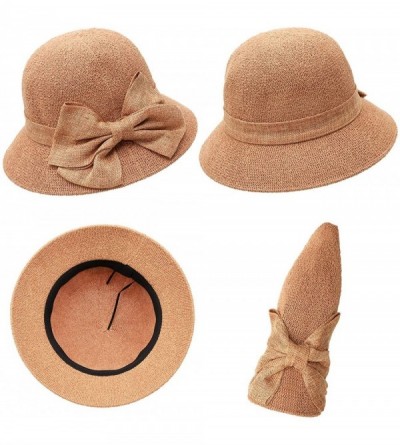 Sun Hats Women Straw Sun Hats Summer Beach Cap Foldable Floppy Packable Wide Brim Hat - 014 Khaki With Bowknot - CT193WT2YC4 ...