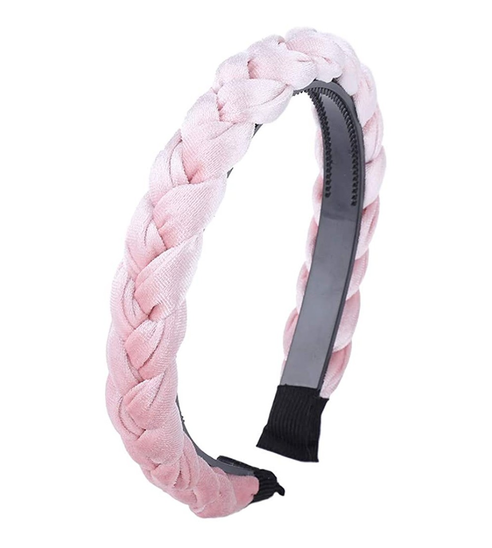 Headbands Wide Braided Velvet Hair Hoop Headband 3Cm Wide Plain Hairbands Hair Accessories Women's Winter Hairbands - Pink - ...
