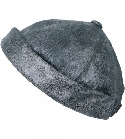 Skullies & Beanies Faux Leather Solid Color Short Beanie Strap Back Winter Hat Casual Cap - Grey - CO188OWR9CM $20.84