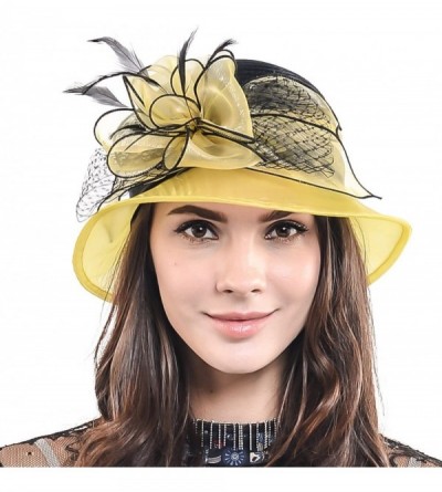 Sun Hats Cloche Oaks Church Dress Bowler Derby Wedding Hat Party S015 - Satin-yellow - CE17Y06NOQA $28.12