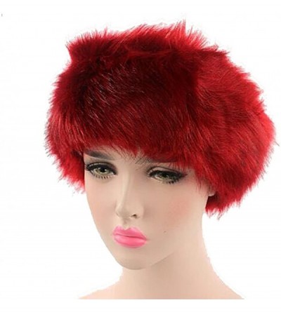 Cold Weather Headbands Womens Girls Faux Fur Cap Russian Cossack Style Ski Hat Ear Warmer Headband - Wine Red - CM189XSODMY $...