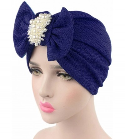 Skullies & Beanies Womens Bowknot Turban Headwear Puggaree - Blue - CB12O0SQQG5 $11.05