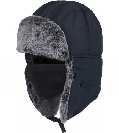 Bomber Hats Winter Warm Trapper Hat with Windproof Mask Winter Ear Flap Hat for Men Women - Dark Blue - C418M5OOAUD $34.10
