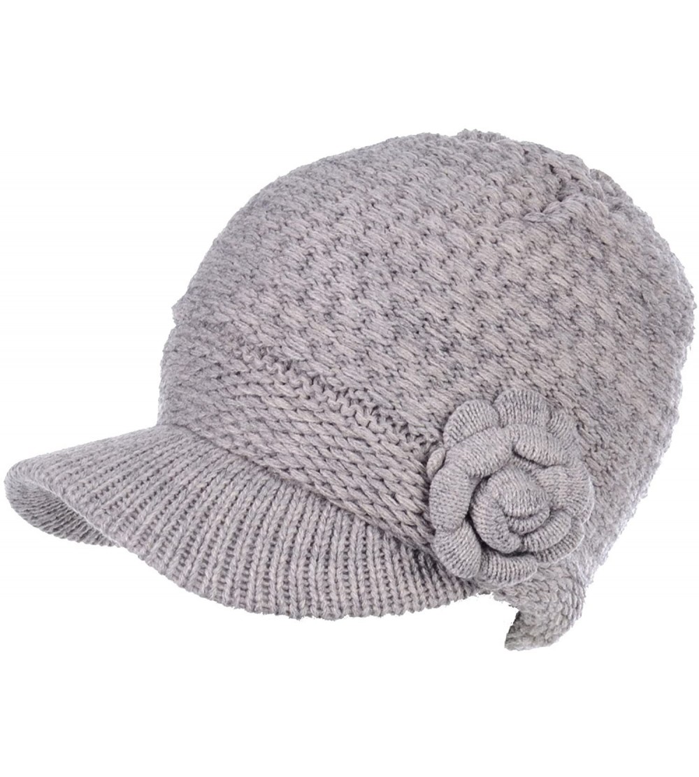 Skullies & Beanies Womens Winter Visor Cap Beanie Hat Wool Blend Lined Crochet Decoration - Dark Beige With Flower - CJ18WDNO...