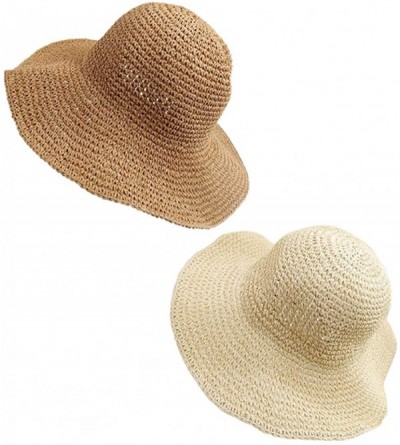 Sun Hats 2 Pack Women's Straw Hat- Foldable Wide Brim Floppy Summer Beach Sun Hats for Women - Khaki & Beige - CL18UK8WYQX $3...