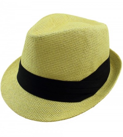 Fedoras Summer Fedora Panama Straw Hats with Black Band - Yellow - CH184S256N3 $13.80