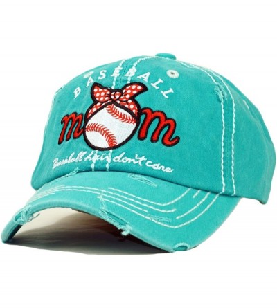 Baseball Caps Vintage Ball Caps for Women Mama Bear Dog Mom Washed Cap - Baseball Mom- Turquoise - C518ZYEW66A $11.68