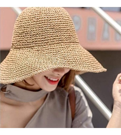 Sun Hats 2 Pack Women's Straw Hat- Foldable Wide Brim Floppy Summer Beach Sun Hats for Women - Khaki & Beige - CL18UK8WYQX $1...