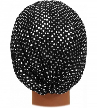 Headbands Beautiful Metallic Turban-style Head Wrap - Small Silver Dots - CF17YDWICAX $11.83