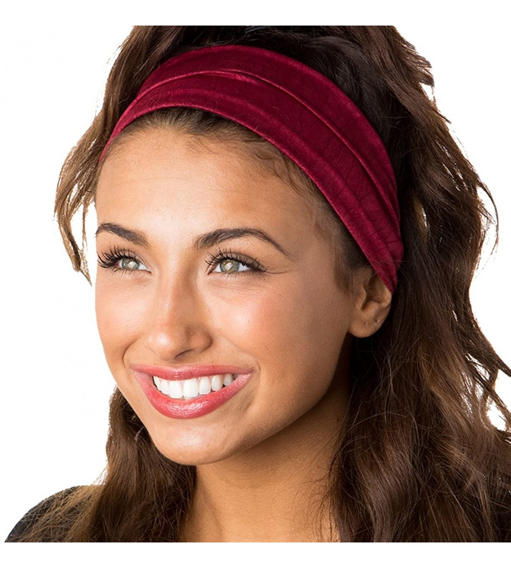 Headbands Adjustable & Stretchy Crushed Xflex Wide Headbands for Women Girls & Teens - Crushed Burgundy - CT12NU2IJ9A $13.15