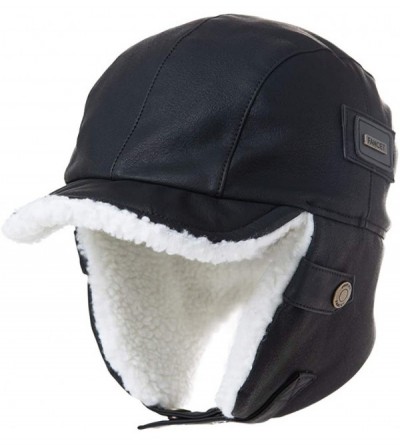 Bomber Hats Aviator Hat Faux Leather Pilot Cap Adult Men Winter Trapper Hunting Hat - 00796_black - CZ18Z7DC03O $16.01