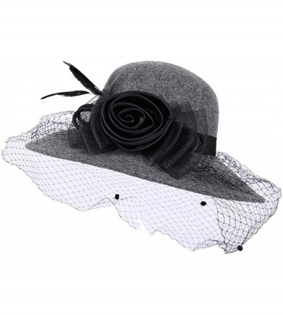 Fedoras Women's Floral Trimmed Wool Blend Cloche Winter Hat - Model D - Gray - CE192O5WTHS $60.96