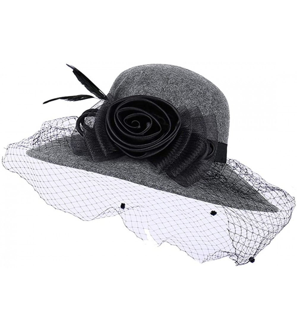 Fedoras Women's Floral Trimmed Wool Blend Cloche Winter Hat - Model D - Gray - CE192O5WTHS $26.01