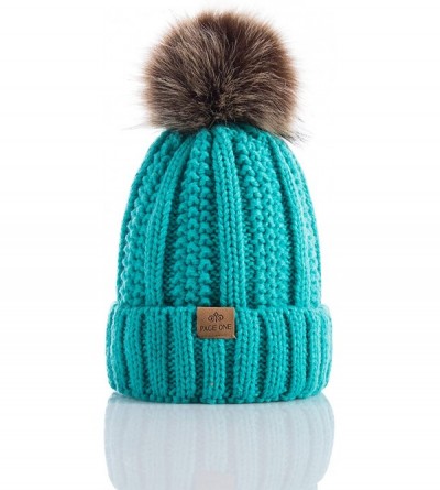 Skullies & Beanies Womens Winter Thick Cable Knit Beanie Faux Fur Pom Hat Fleece Lined Skull Cap - 12 - CD18LSUD68D $23.55