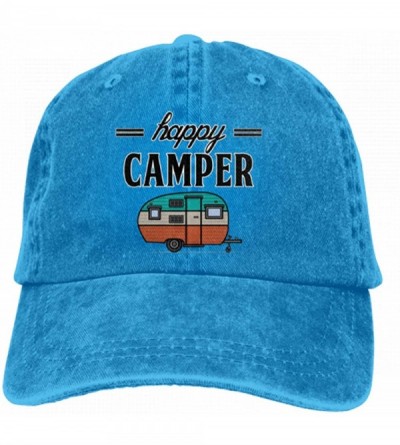 Baseball Caps Adults Happy Camper Denim Caps Hiking Baseball Caps Camping Unconstructed Hats - Blue - CE18M5YNIE7 $24.12