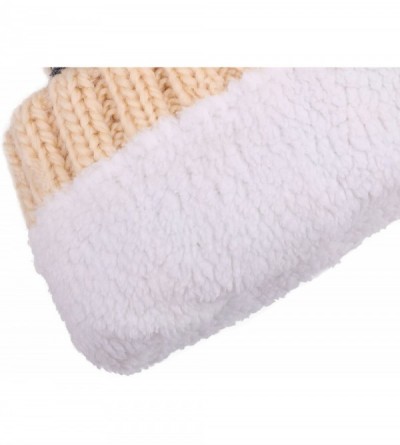 Skullies & Beanies Women's Winter Soft Knit Beanie Hat with Faux Fur Pom Pom - Fleece Lined_mix Beige - C6193MNXZZC $7.91