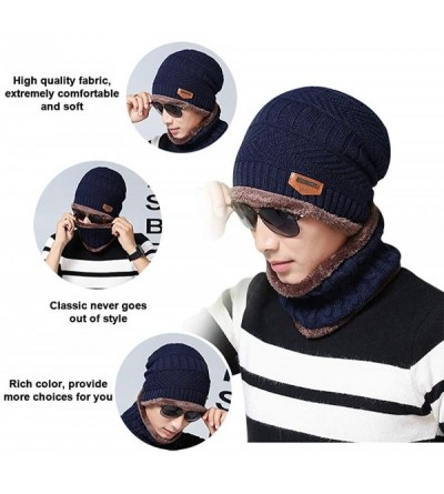 Skullies & Beanies Winter Beanie Hat Scarf Set with Fleece Lining Warm Knit Hat Slouchy Thick Skull Cap for Women Men - Coffe...