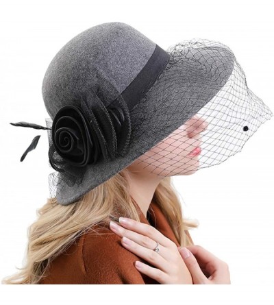 Fedoras Women's Floral Trimmed Wool Blend Cloche Winter Hat - Model D - Gray - CE192O5WTHS $26.01