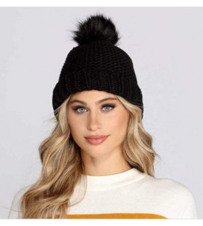 Skullies & Beanies Beanie Hats Women Pom Pom Slouchy Knit Skull Cap Winter Warm Hair Accessories - Black With Pompom - C118AH...