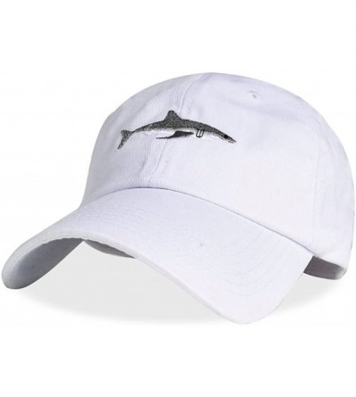 Baseball Caps Shark Embroidery Washed Baseball Cap Adjustable 100% Cotton Dad Hats for Men Women - White - C218G0RLW4S $11.51