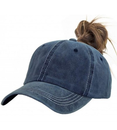Baseball Caps Messy High Bun Women Ponytail-Baseball-Hat Twill Vintage Trucker Ponycap -Without Hair - Navy 2 - C118W0O6WQU $...
