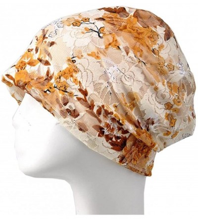 Skullies & Beanies Women Chemo Hat Elegant Floral Lace Turban Chemo Cancer Beanie Cap Sleepping Hat - 1c - C21855QWTWO $28.60