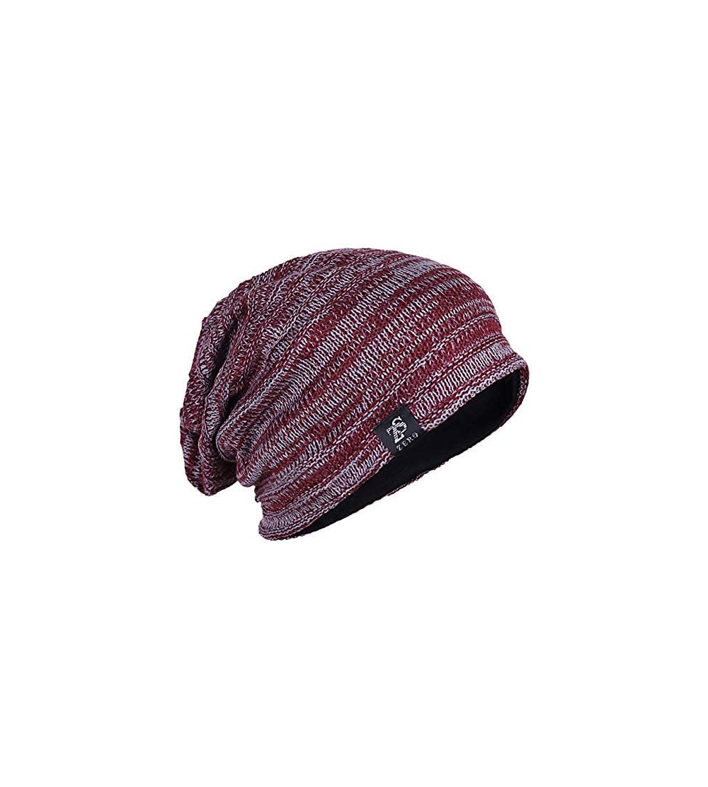 Skullies & Beanies Mens Slouchy Long Oversized Beanie Knit Cap for Summer Winter B08 - B50010-claret With Grey - C618MDGR640 ...