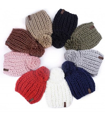 Skullies & Beanies Winter Knit Hat for Women Warm Chunky Pom Pom Beanie Ski Snow Outdoor Cap for Women Teen Girls - Red - CU1...