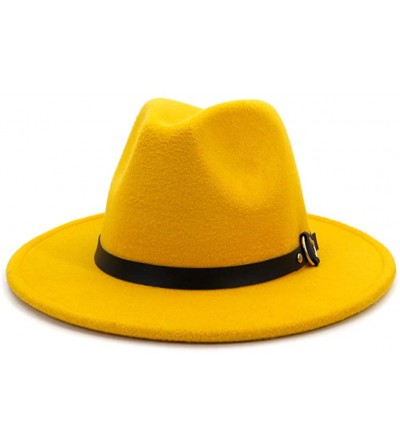 Fedoras Women's Classic Wide Brim Fedora Hat with Belt Buckle Felt Panama Hat - Z2-yellow - CU18ADUWHC8 $25.71