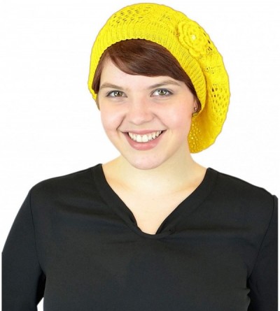 Berets Women's Without Flower Accented Stretch French Beret Hat - Yellow-v - CS129I4SGVF $18.68