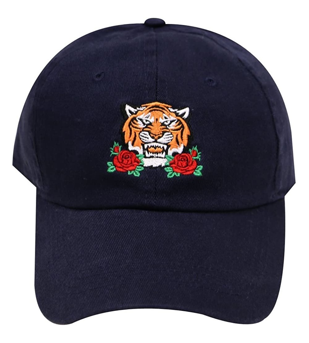 Baseball Caps Tre110 Tiger and Roses Cotton Baseball Caps - Multi Colors - Black - CM18C7DQN2A $10.38