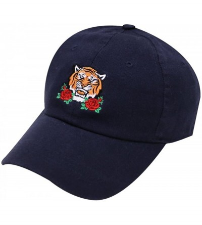 Baseball Caps Tre110 Tiger and Roses Cotton Baseball Caps - Multi Colors - Black - CM18C7DQN2A $10.38