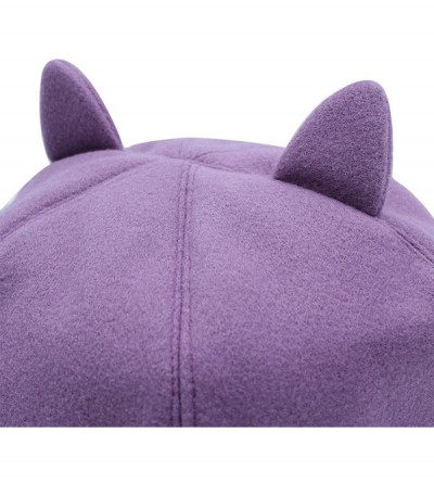 Berets Cute Cat Ear French Beret Pu Leather Casual Classic Solid Color Winter Warm Cap Beanie for Boys Girls - Purple - CV192...