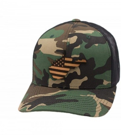 Baseball Caps 'West Virginia Patriot' Leather Patch Hat Curved Trucker - Camo - CQ18IGQKSHO $49.66