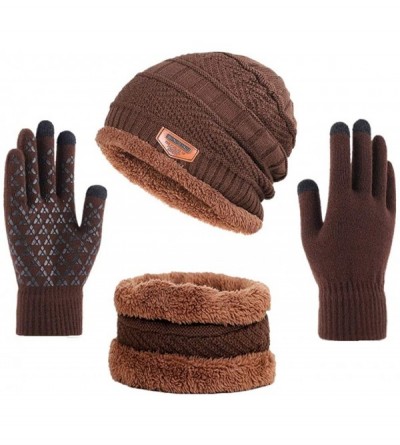 Skullies & Beanies Hat Scarf Set Winter Beanie Warm Knit Hat Fleece Lined Scarf Warm Winter Hat for Men & Women - Coffee 3 in...