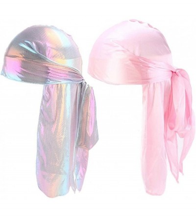 Skullies & Beanies Silky Durags Pack for Men Women Waves Satin Hair Bonnet Sleeping Hat Holographic Do Rags Set - B 1 - CA18W...
