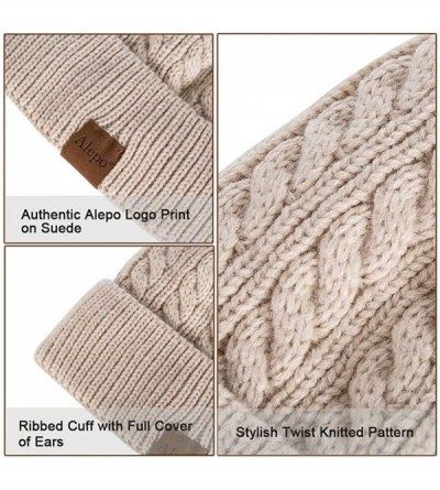 Skullies & Beanies Womens Winter Beanie Hat- Warm Fleece Lined Knitted Soft Ski Cuff Cap with Pom Pom - Oatmeal - CX18XCZCY20...
