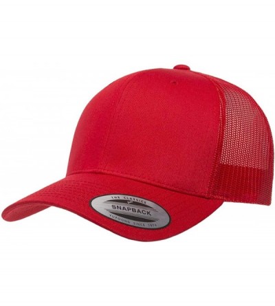 Baseball Caps Yupoong Retro Trucker Snapback Cap - Mesh Back- Adjustable Ballcap w/Hat Liner - Red - CC18H2Q366N $27.05