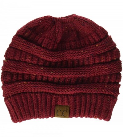 Skullies & Beanies Quality Knit Messy Bun Hat Beanie - Burgundy Flecked - CE188I658G6 $13.32
