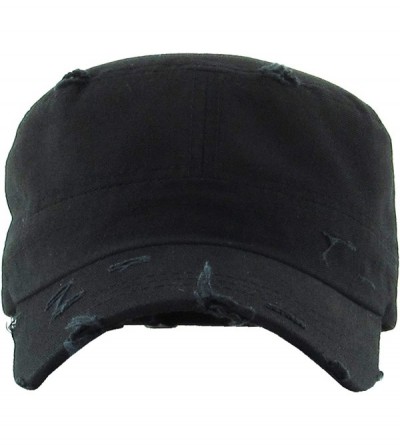 Baseball Caps Vintage Distressed Cadet Army Cap Basic Everyday Military Style Hat - (Vintage Distressed) Black - CZ18D4TD9MZ ...